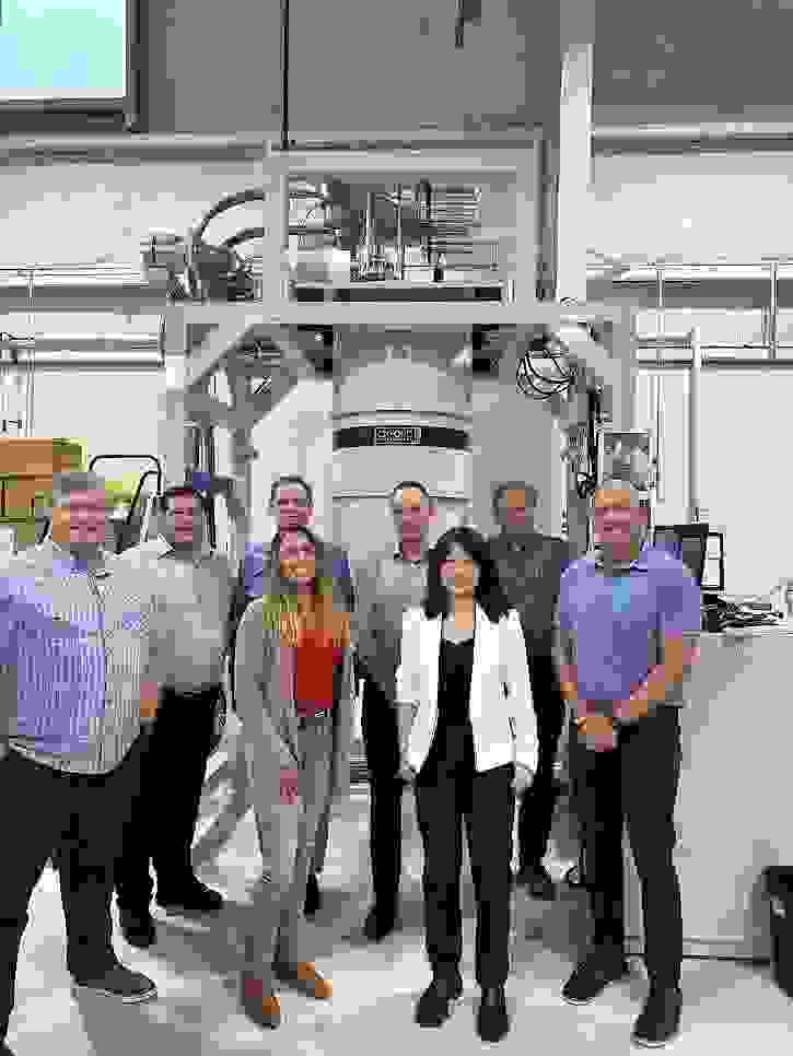 OI NanoScience and Lake Shore team in front of the Triton system in Lake Shore’s factory in Westerville, Ohio